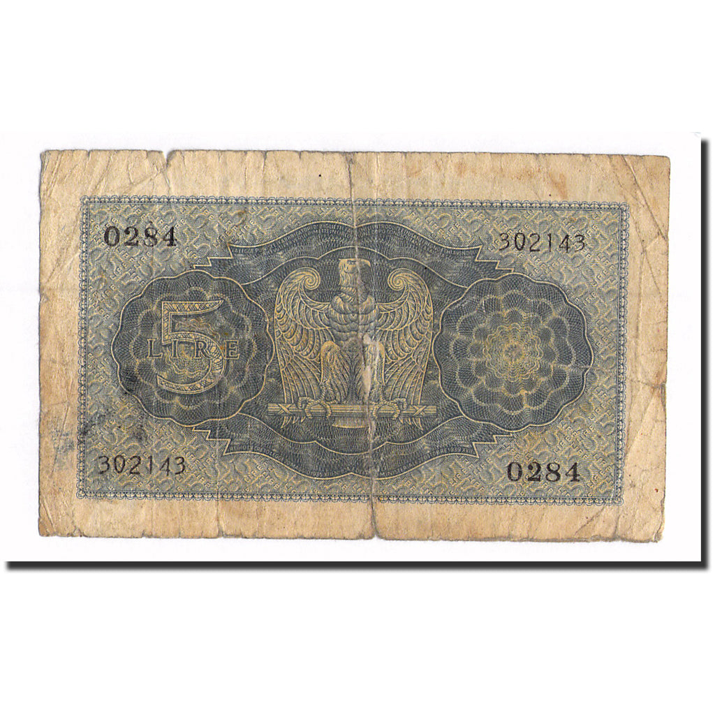 Banknote, Italy, 5 Lire, KM:28, VG(8-10)