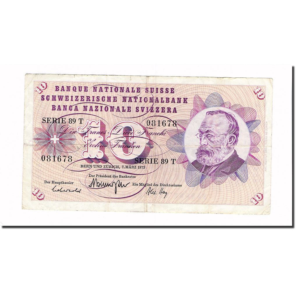Banknote, Switzerland, 10 Franken, 1973, 1973-03-07, KM:45s, EF(40-45)