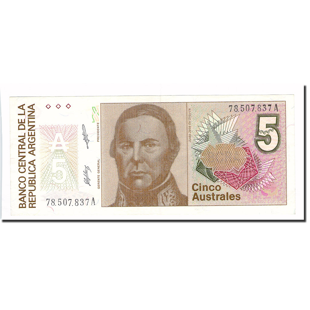Billet, Argentine, 5 Australes, KM:324b, SUP