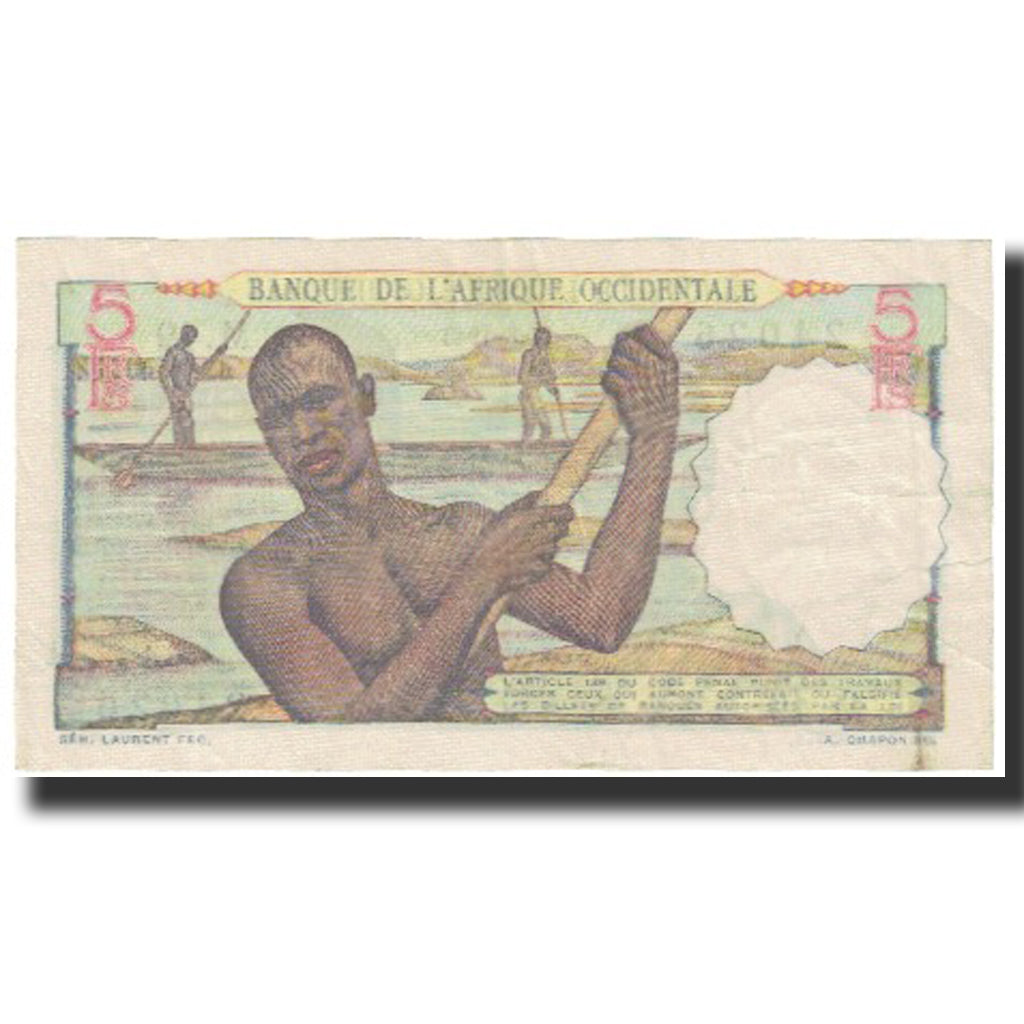 Banknote, French West Africa, 5 Francs, 1943, 1943-08-17, KM:36, UNC(60-62)