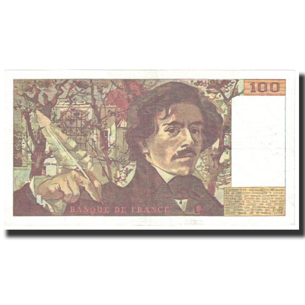 France, 100 Francs, Delacroix, 1988, AU(50-53), Fayette:69.12, KM:154d