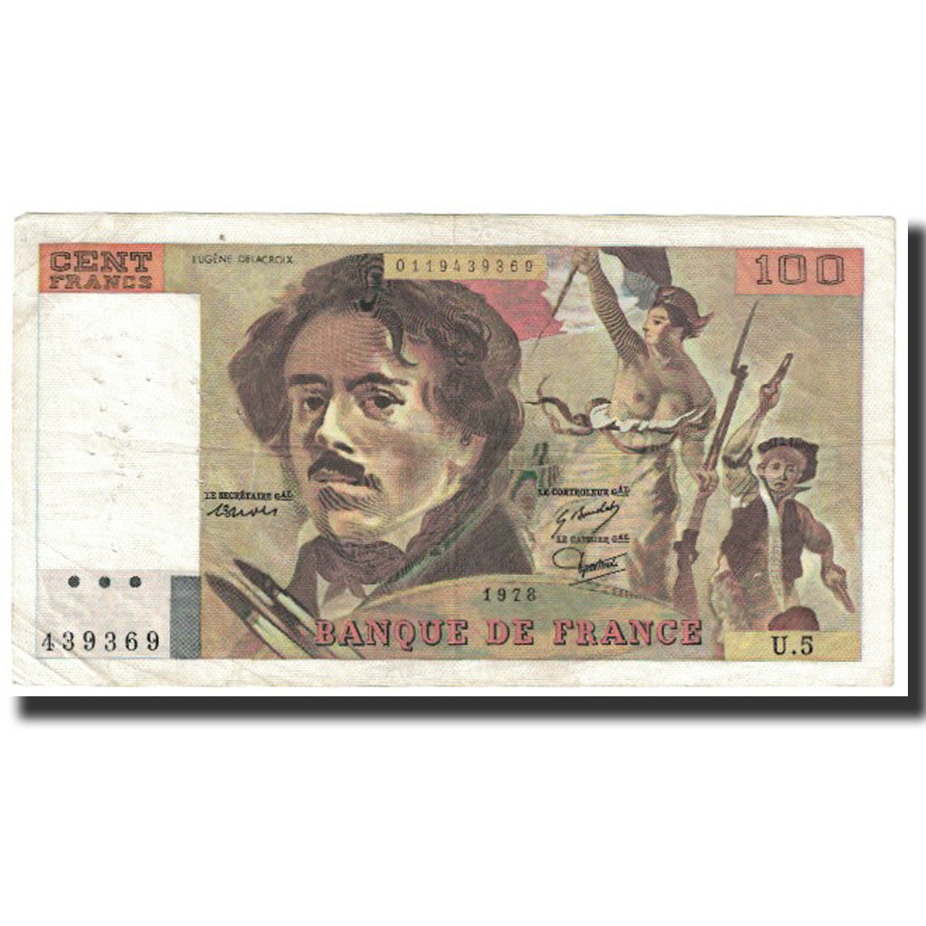 Francia, 100 Francs, Delacroix, 1978, BB, Fayette:69.1d, KM:154f