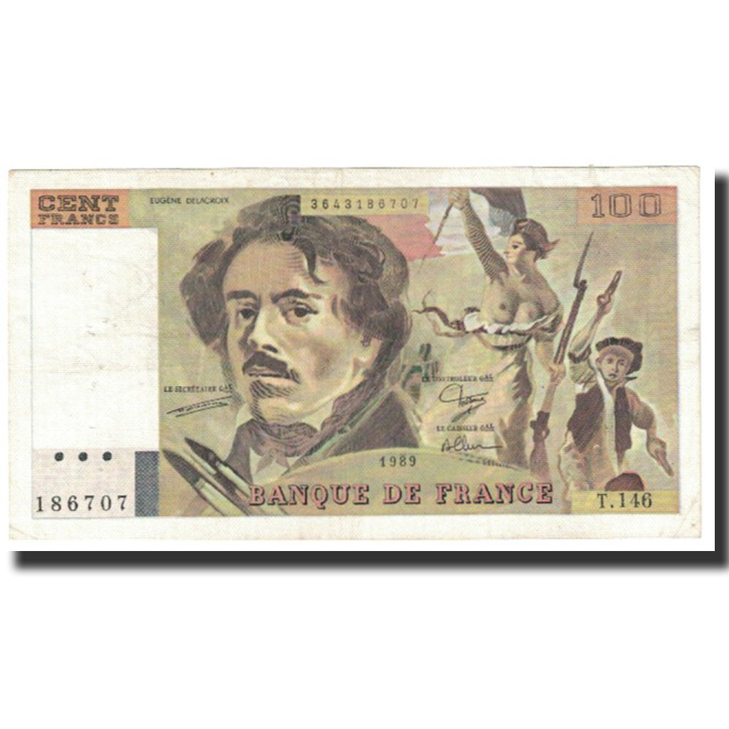Francia, 100 Francs, Delacroix, 1989, MBC+, Fayette:69.13c), KM:154d