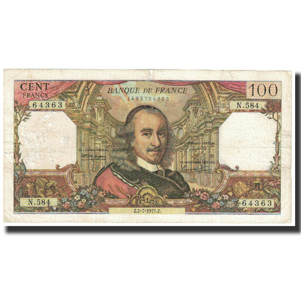 França, 100 Francs, Corneille, 1971, 1971-07-01, VF(30-35), Fayette:65.36