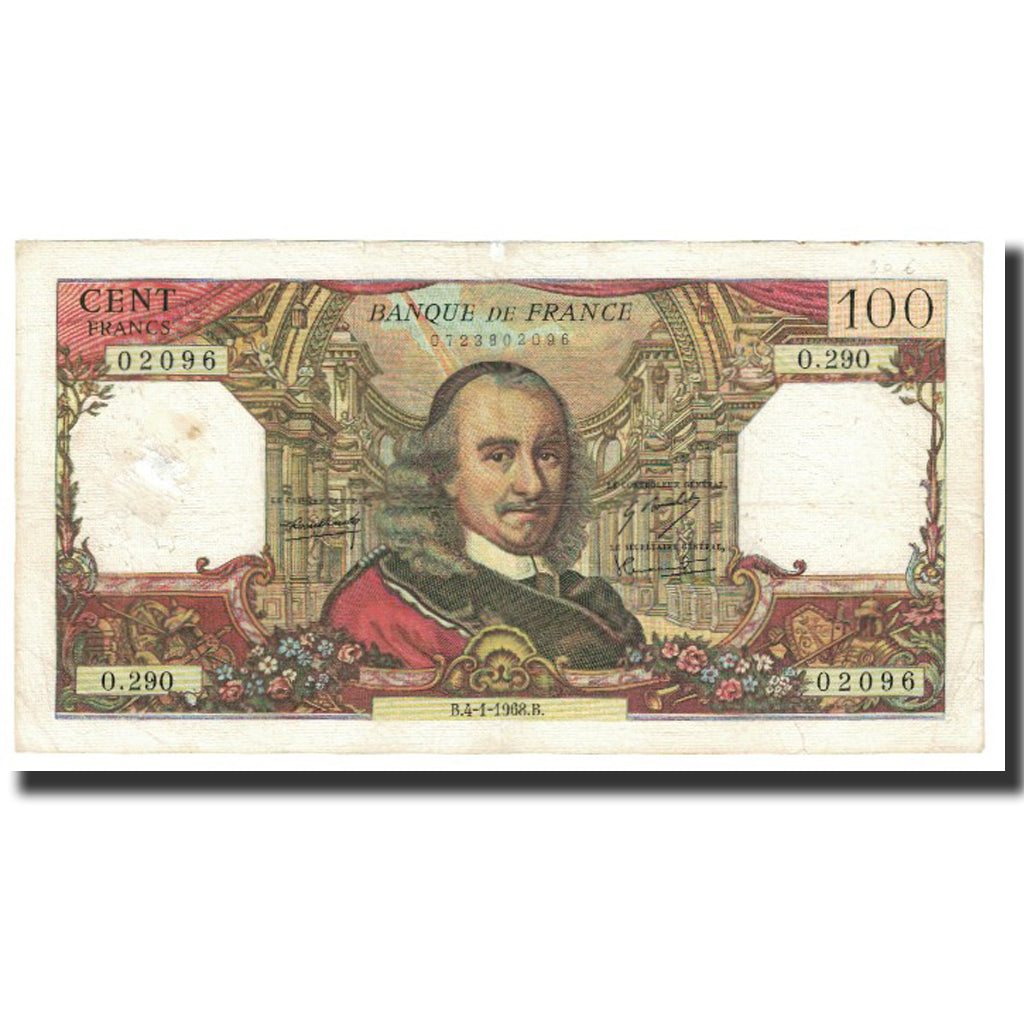 Francja, 100 Francs, Corneille, 1968, 1968-01-04, VG(8-10), Fayette:65.20