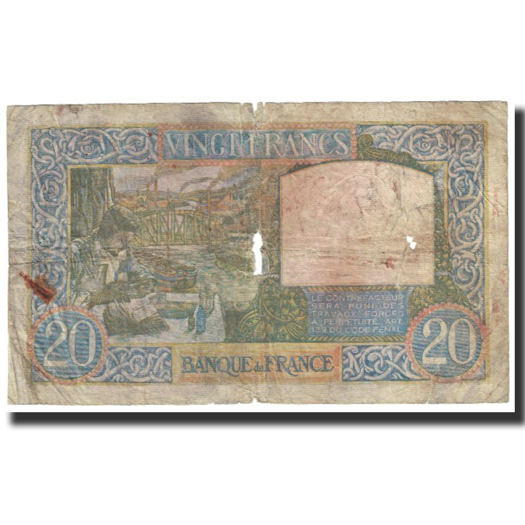 France, 20 Francs, Science et Travail, 1941, 1941-06-11, VG(8-10)
