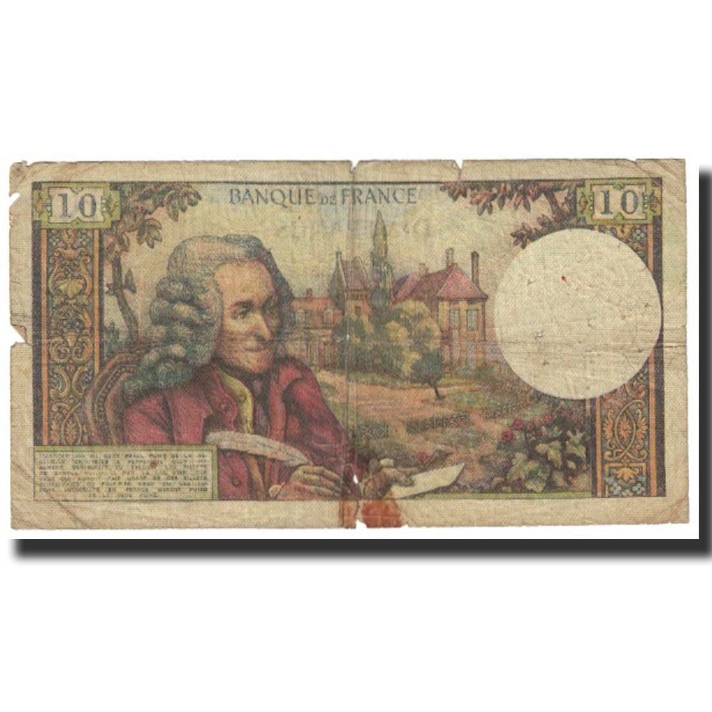 France, 10 Francs, Voltaire, 1971, 1971-09-02, VG(8-10), Fayette:62.51, KM:147d