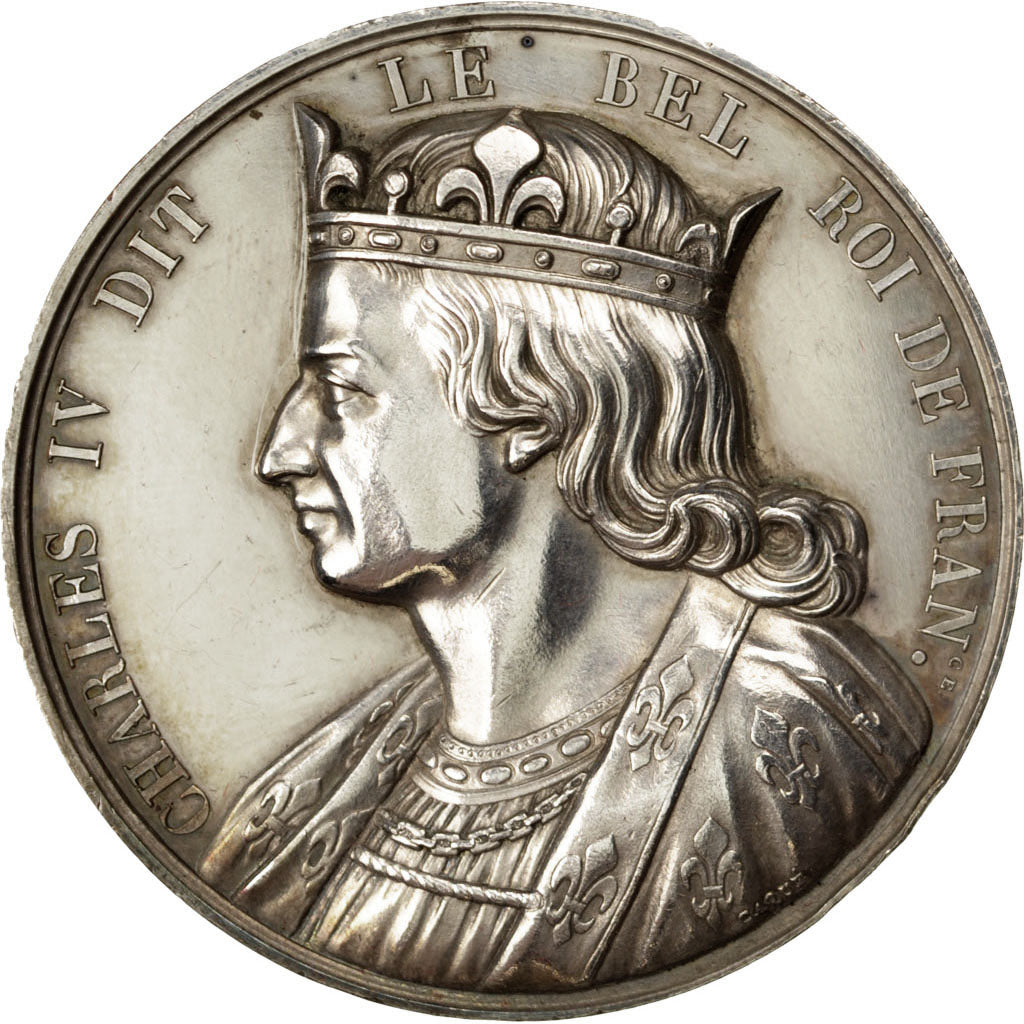 FRANCE, History, Charles IV, Medal, AU(55-58), Caqué, Copper, 51, 74.30