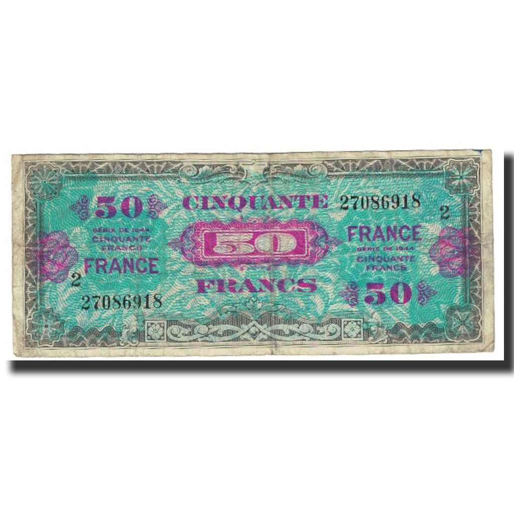 France, 50 Francs, Drapeau/France, 1944, TB+, Fayette:VF24.2, KM:122b