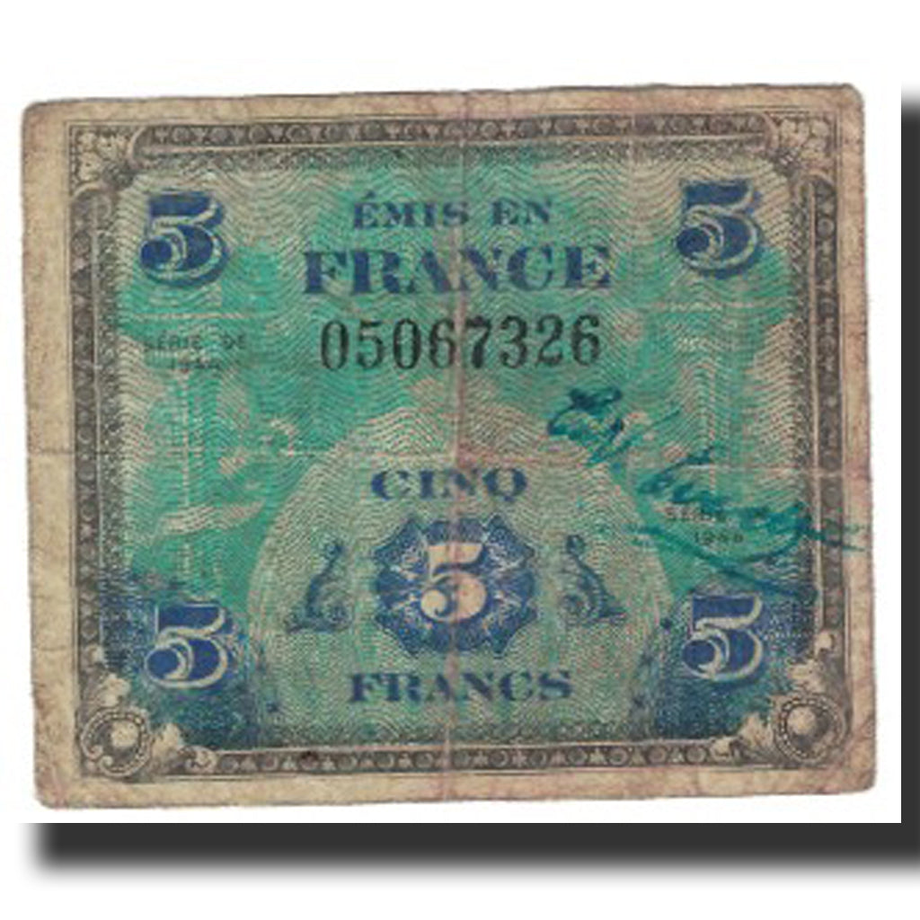France, 5 Francs, Drapeau/France, 1944, 1944, TB, Fayette:VF17.1, KM:115b