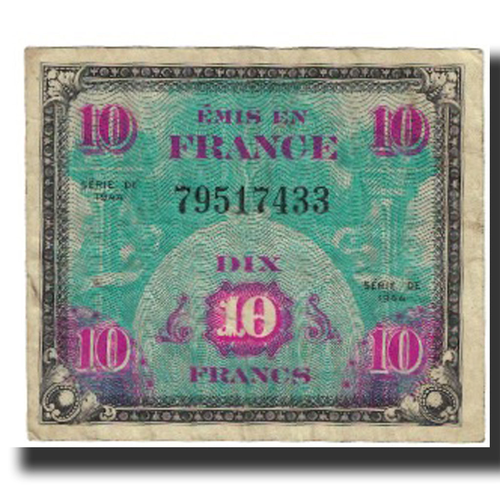 France, 10 Francs, Flag/France, 1944, 1944, EF(40-45), Fayette:VF18.1, KM:116a