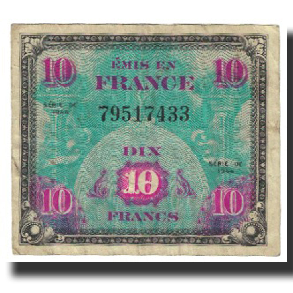 France, 10 Francs, Flag/France, 1944, 1944, EF(40-45), Fayette:VF18.1, KM:116a
