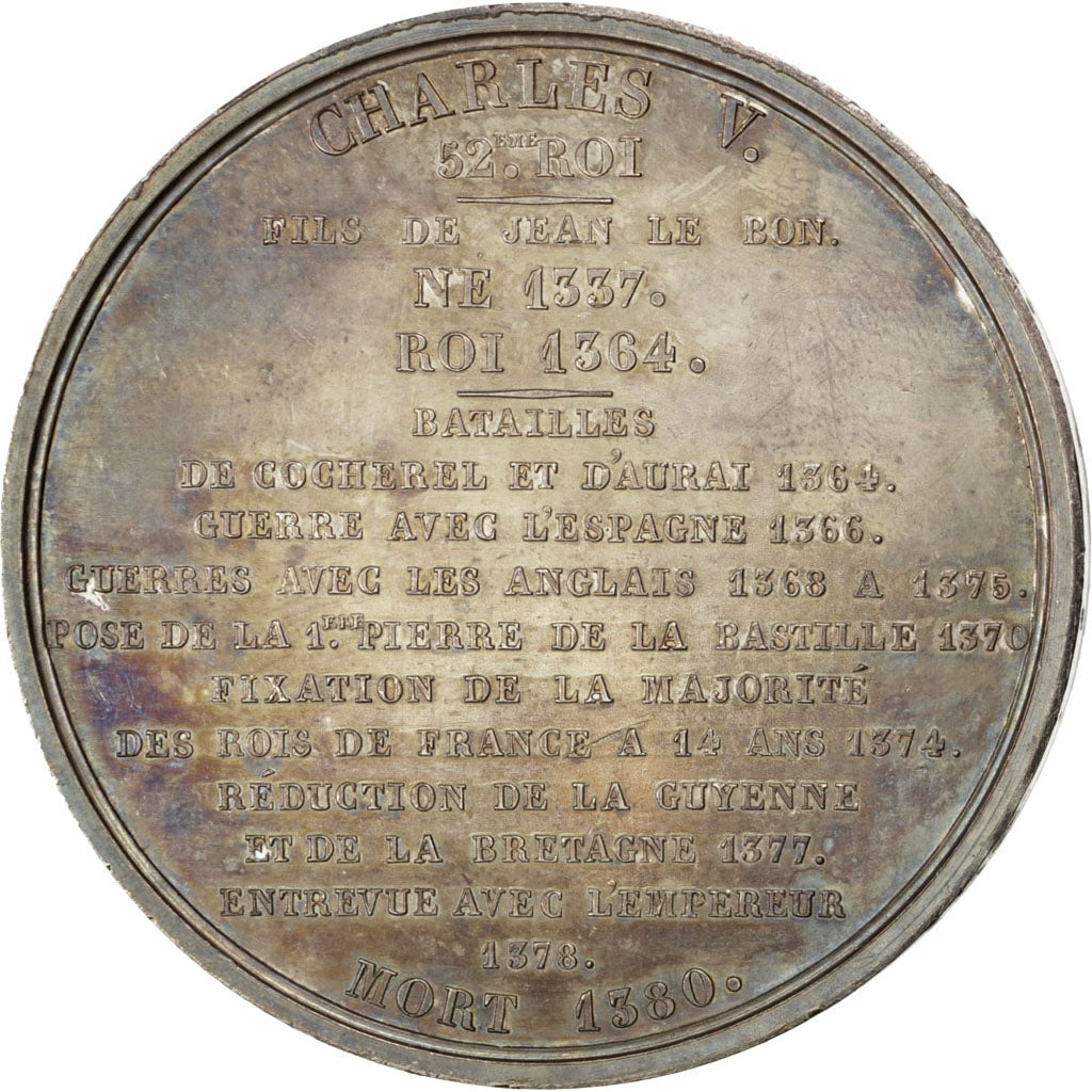 FRANCE, History, Charles V, Medal, 1836, AU(55-58), Caqué, Copper, 51, 75.60
