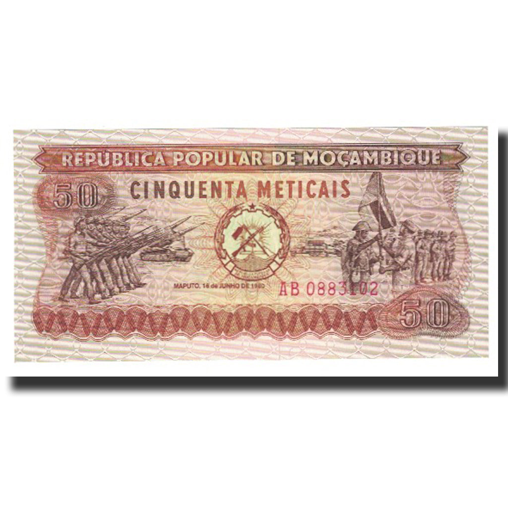 Biljet, Mozambique, 50 Meticais, 1980, 1980-06-16, KM:125, SPL