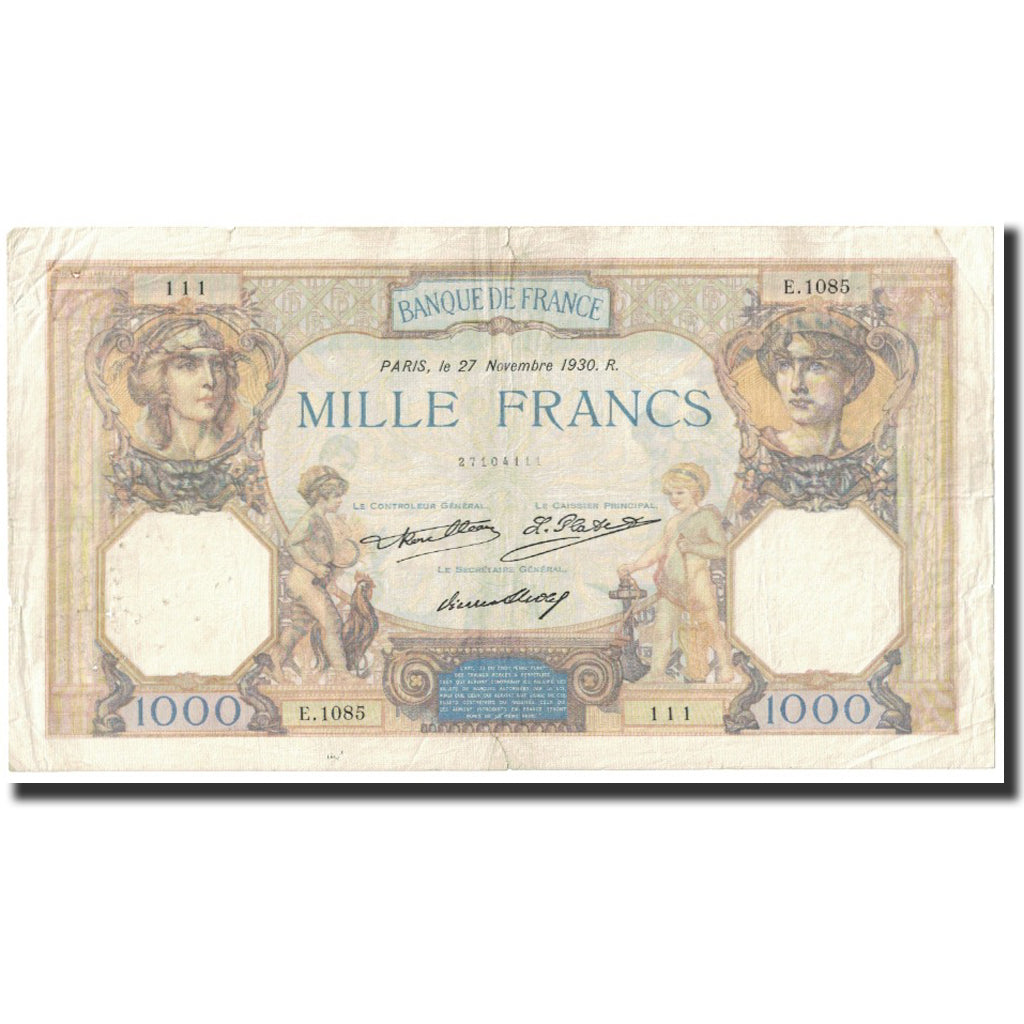 France, 1000 Francs, Cérès et Mercure, 1930, 1930-11-27, VF(20-25)