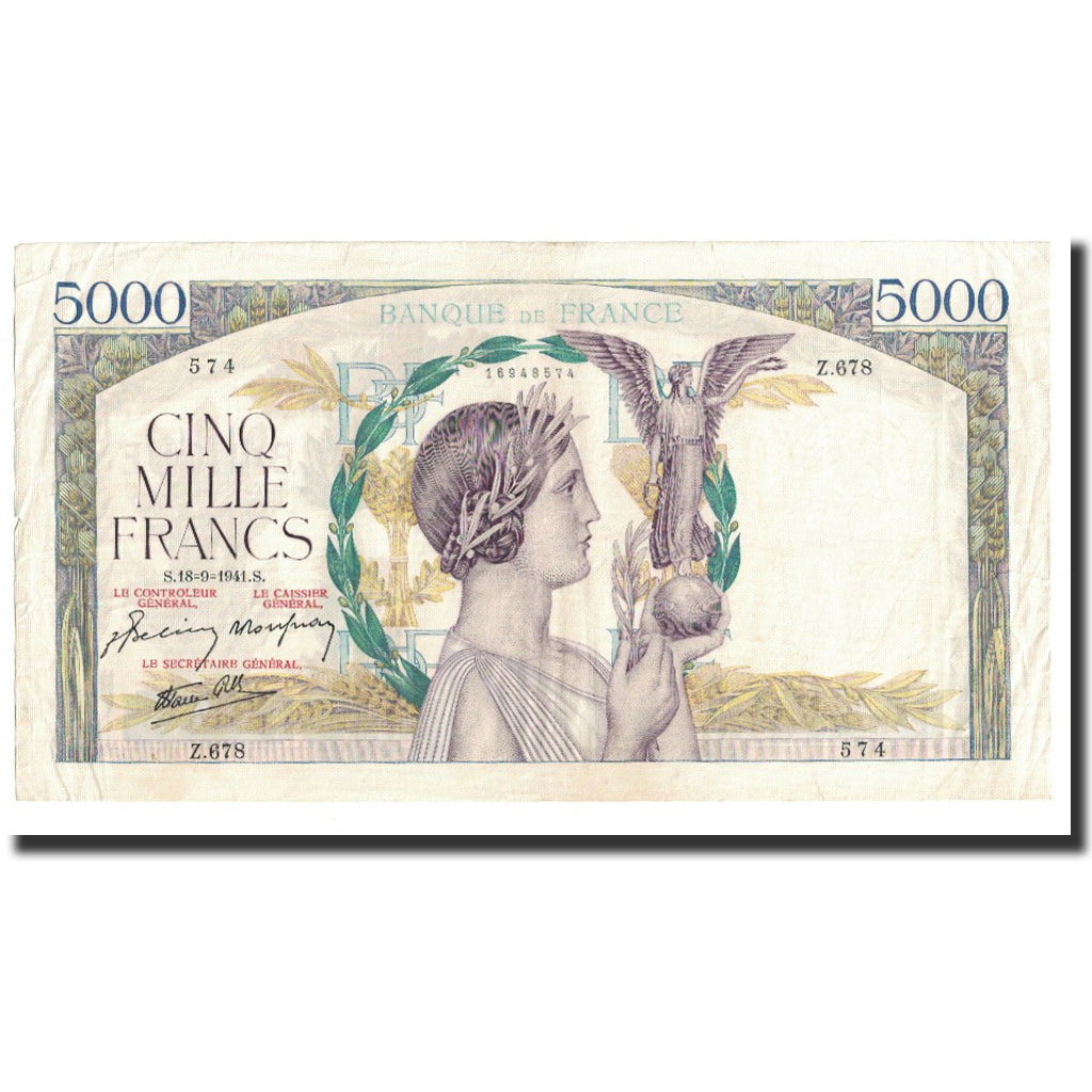 Frankreich, 5000 Francs, Victoire, 1941, 1941-09-18, SS, Fayette:46.26, KM:97c