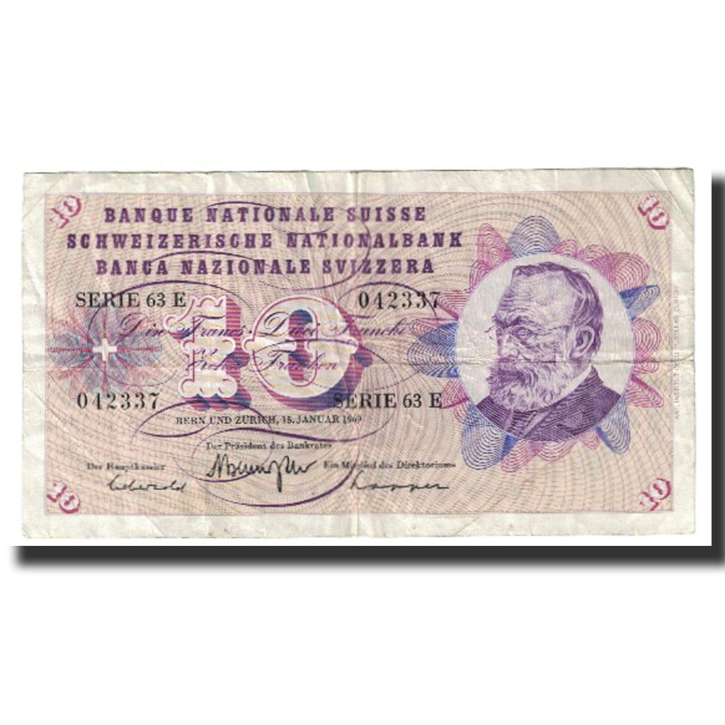 Banknote, Switzerland, 10 Franken, 1969, 1969-01-15, KM:45o, VF(30-35)