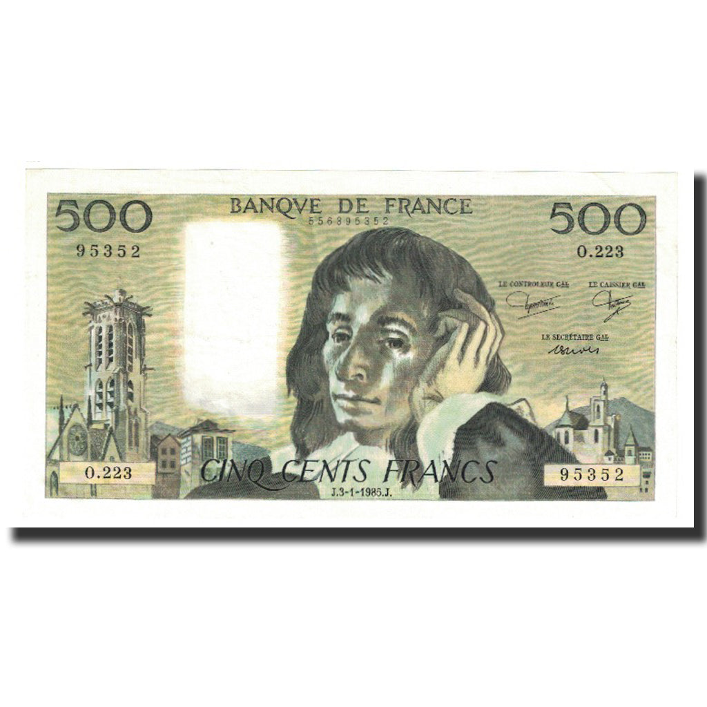 France, 500 Francs, Pascal, 1985, 1985-01-03, AU(55-58), Fayette:71.32, KM:156e