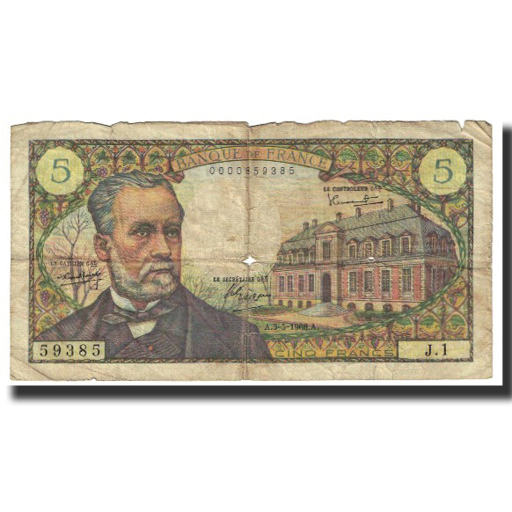 France, 5 Francs, Pasteur, 1966, 1966-05-05, VG(8-10), Fayette:61.1, KM:146a