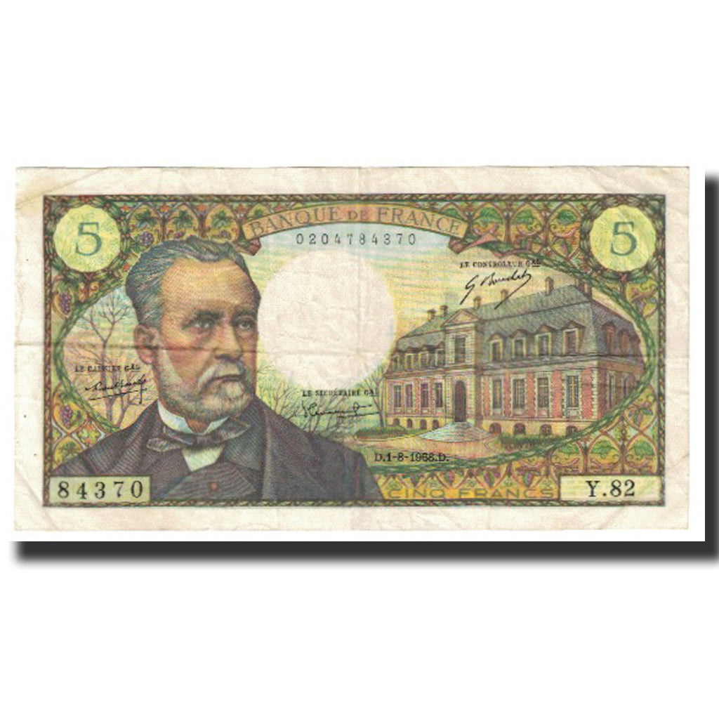 France, 5 Francs, Pasteur, 1969, 1969-09-04, EF(40-45), Fayette:61.8, KM:146b