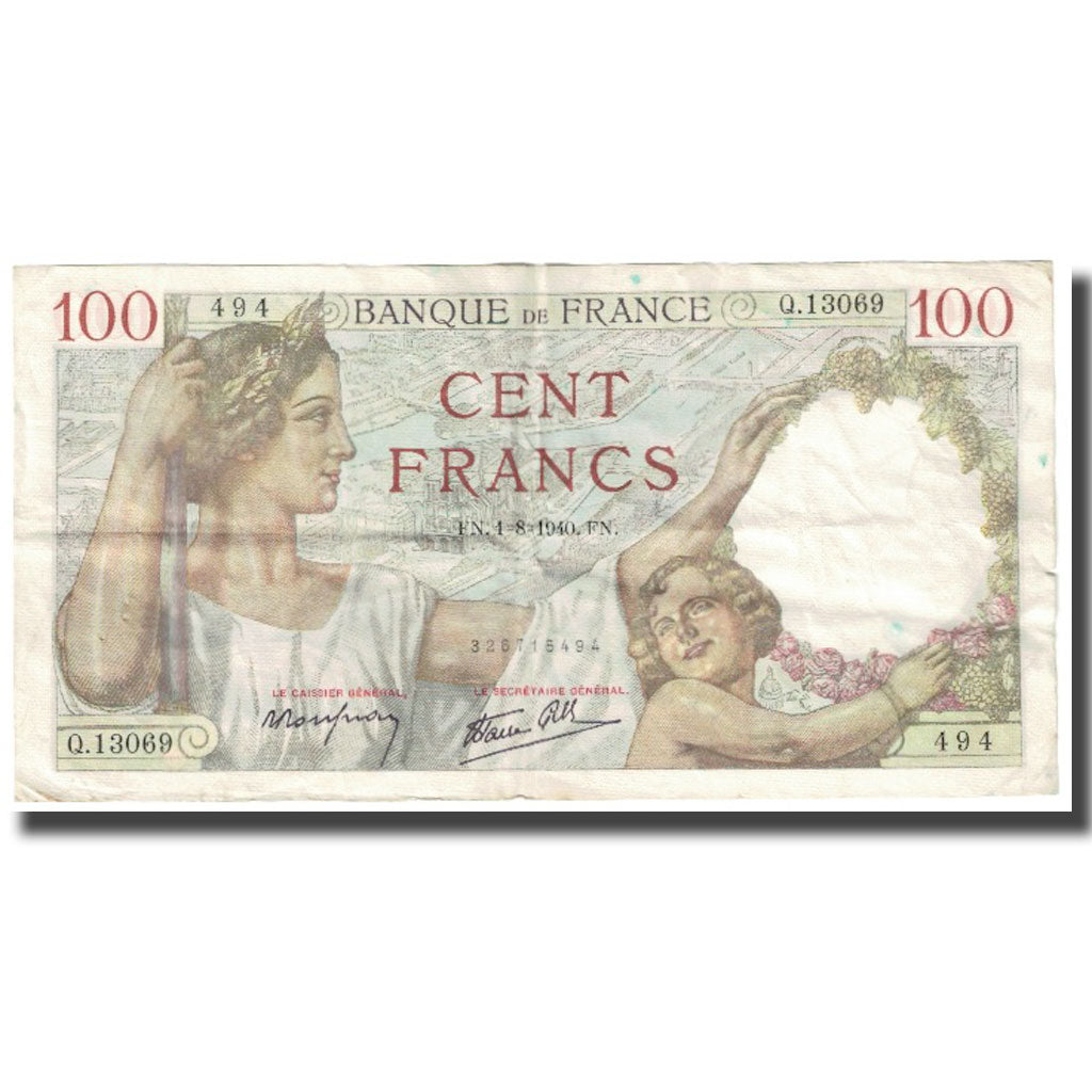Francja, 100 Francs, Sully, 1940, 1940-08-01, EF(40-45), Fayette:26.34, KM:94
