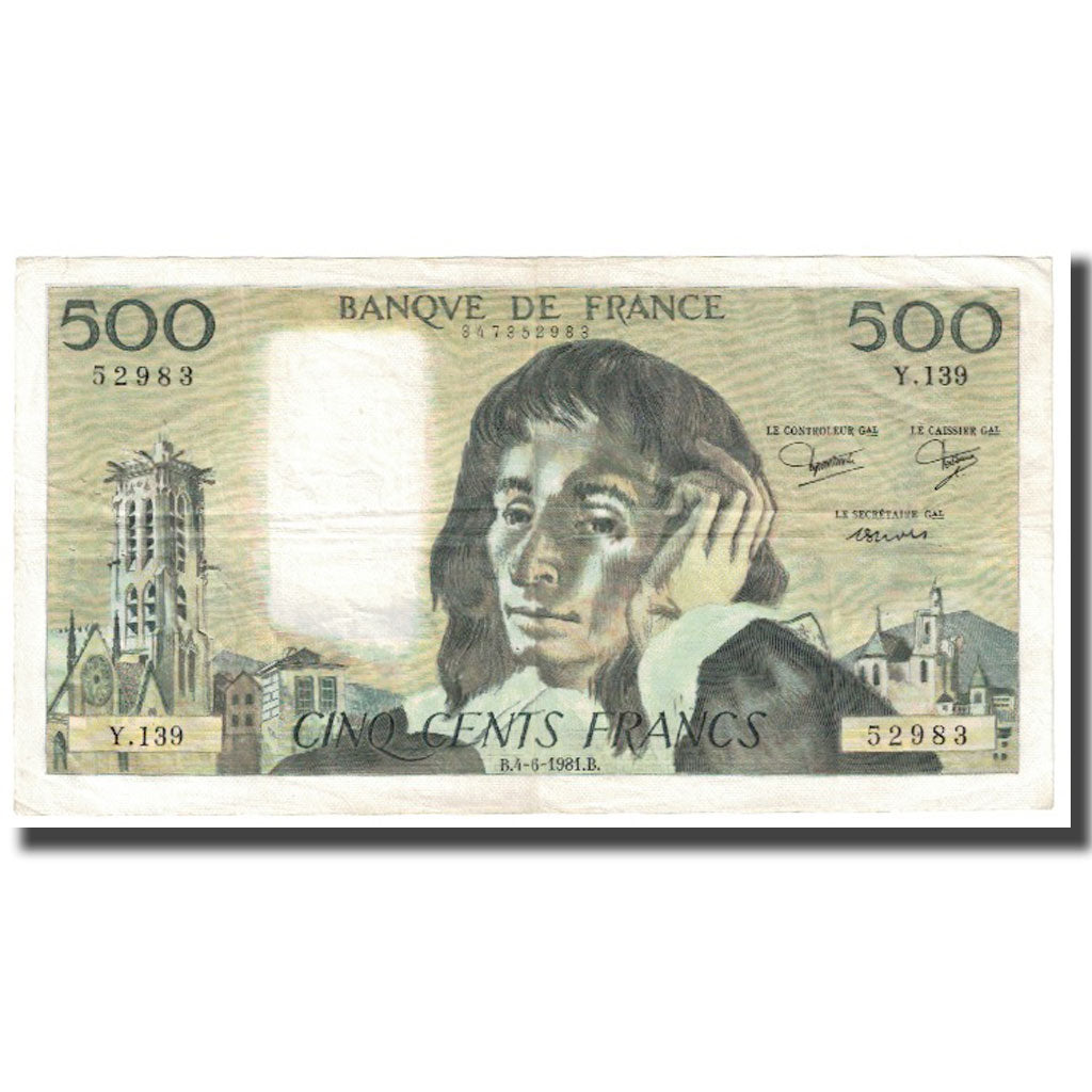 France, 500 Francs, Pascal, 1981, 1981-06-04, EF(40-45), Fayette:71.24, KM:156e