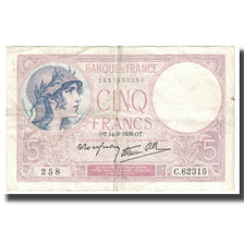 Francia, 5 Francs, Violet, 1939, 1939-09-14, MBC, Fayette:4.8, KM:83