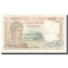 França, 50 Francs, Cérès, 1940, 1940-03-14, EF(40-45), Fayette:18.41, KM:85b