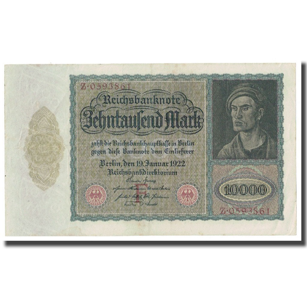 Banknote, Germany, 10,000 Mark, 1922, 1922-01-19, KM:70, AU(50-53)