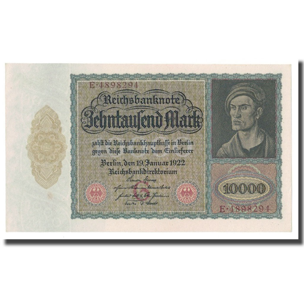 Banknote, Germany, 10,000 Mark, 1922, 1922-01-19, KM:70, UNC(60-62)