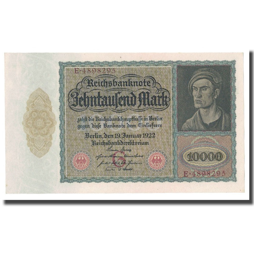 Banknote, Germany, 10,000 Mark, 1922, 1922-01-19, KM:70, UNC(60-62)