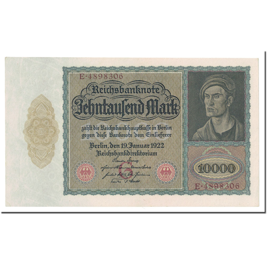 Banknote, Germany, 10,000 Mark, 1922, 1922-01-19, KM:70, UNC(60-62)