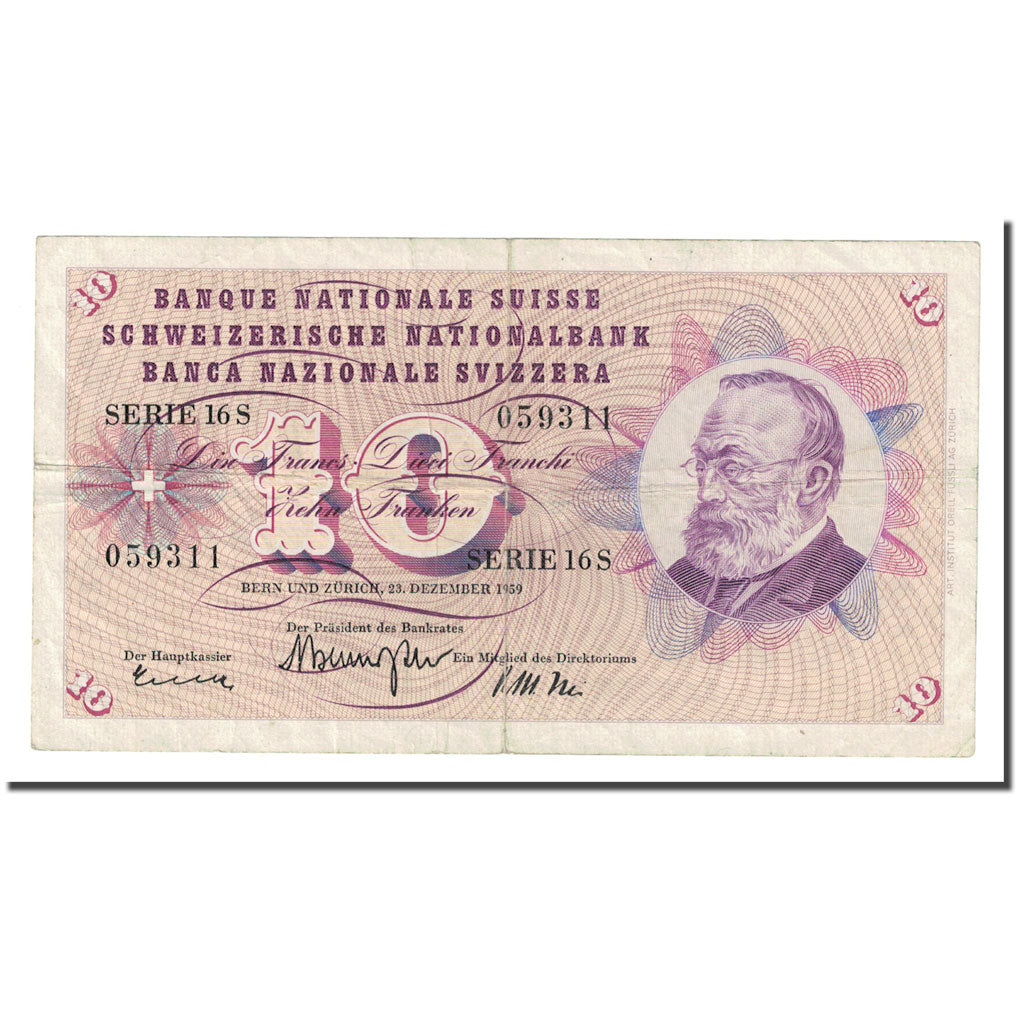 Banknote, Switzerland, 10 Franken, 1959, 1959-12-23, KM:45e, AU(50-53)