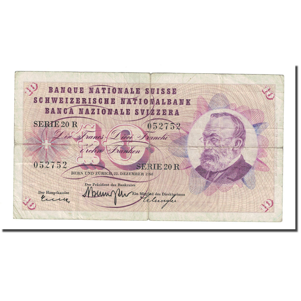Billete, 10 Franken, 1960, Suiza, 1960-12-22, KM:45f, BC