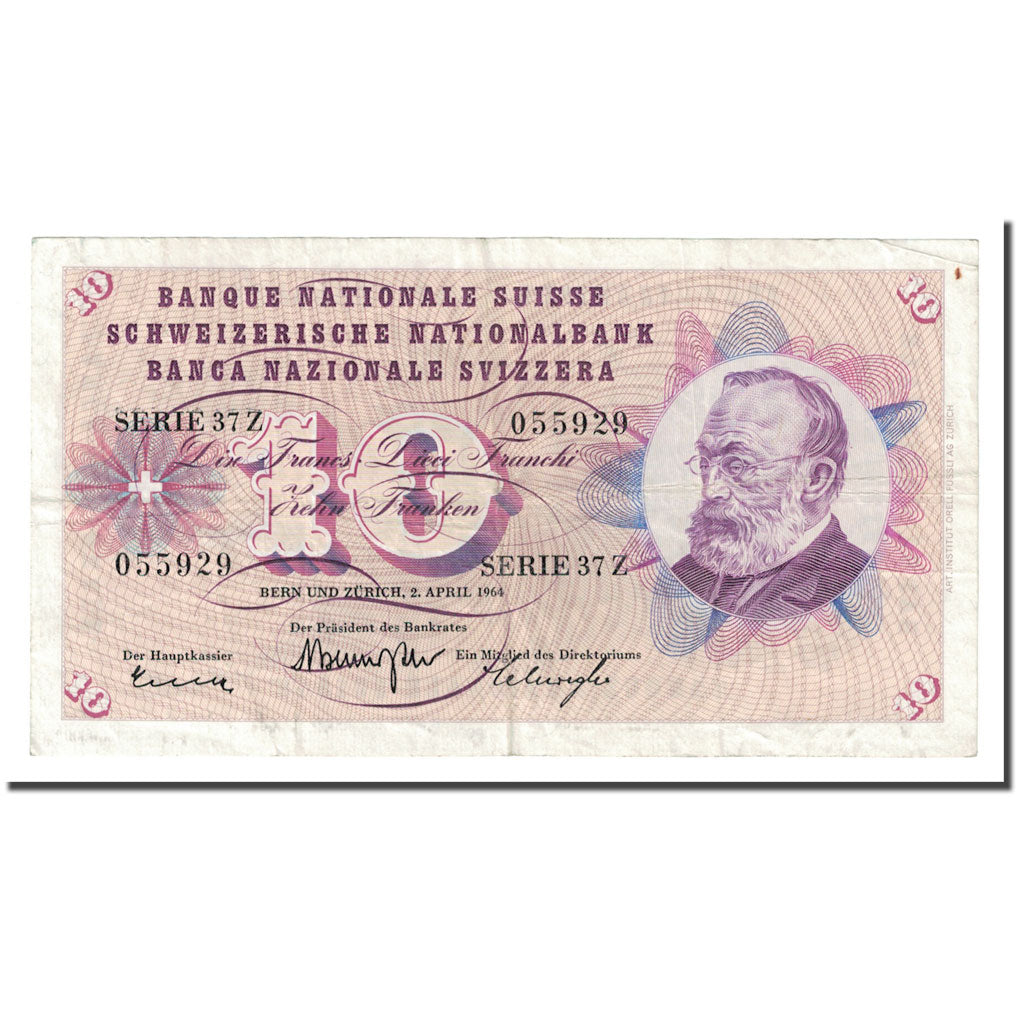 Banknote, Switzerland, 10 Franken, 1964, 1964-04-02, KM:45i, AU(50-53)