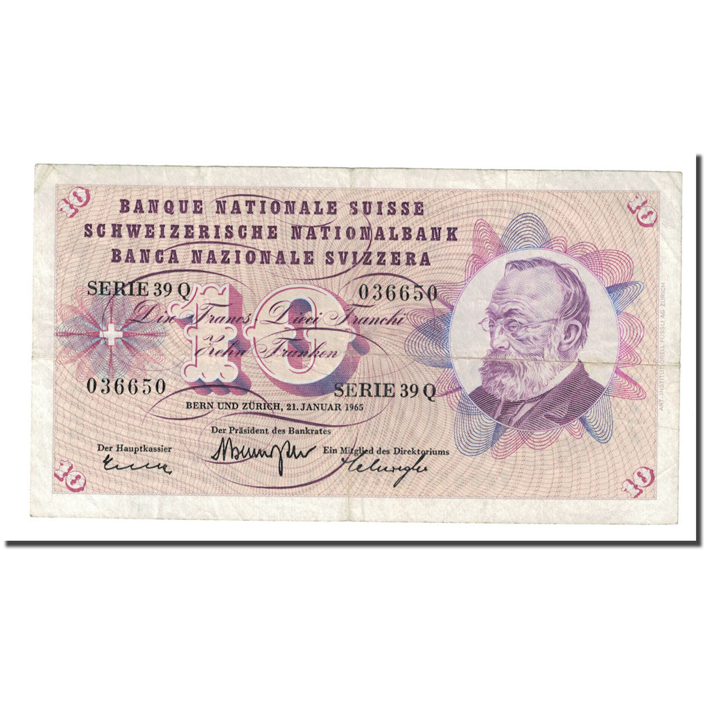 Banknote, Switzerland, 10 Franken, 1965, 1965-01-21, KM:45j, AU(50-53)