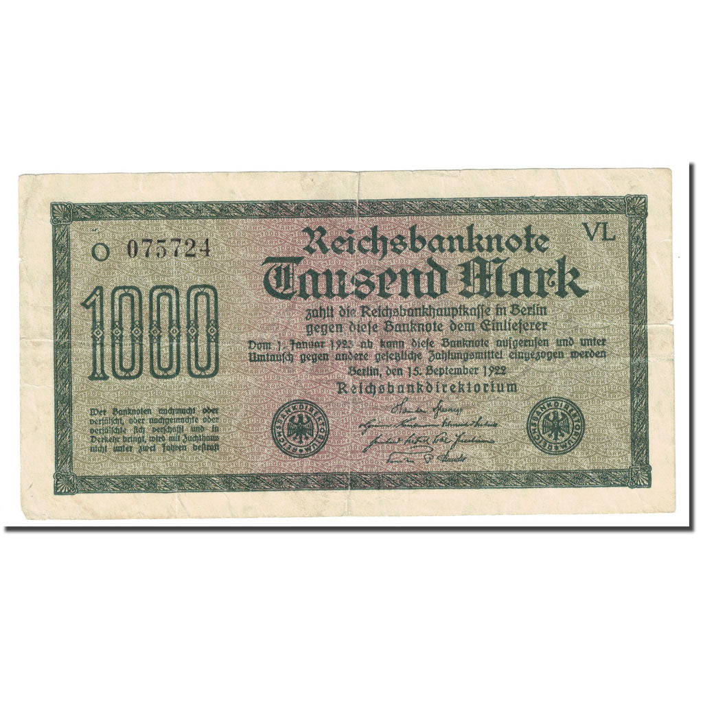 Biljet, Duitsland, 1000 Mark, 1922, 1922-09-15, KM:76g, TB