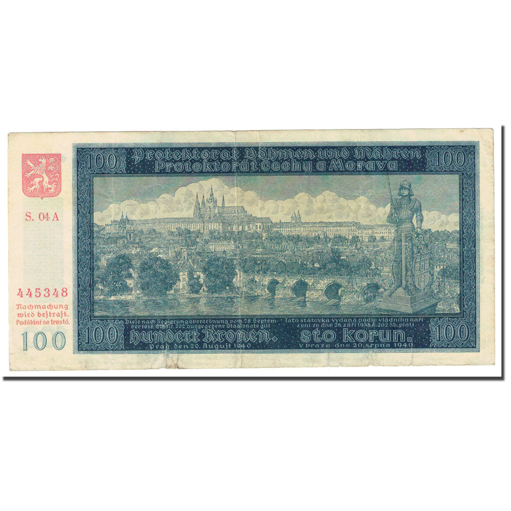 Banknote, Bohemia and Moravia, 100 Korun, KM:6a, VF(20-25)