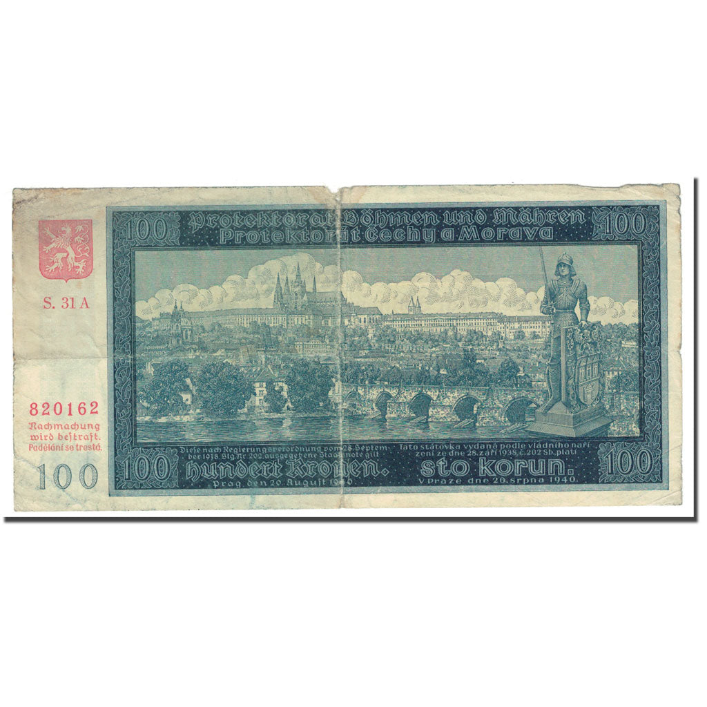Banknote, Bohemia and Moravia, 100 Korun, KM:6a, VF(20-25)