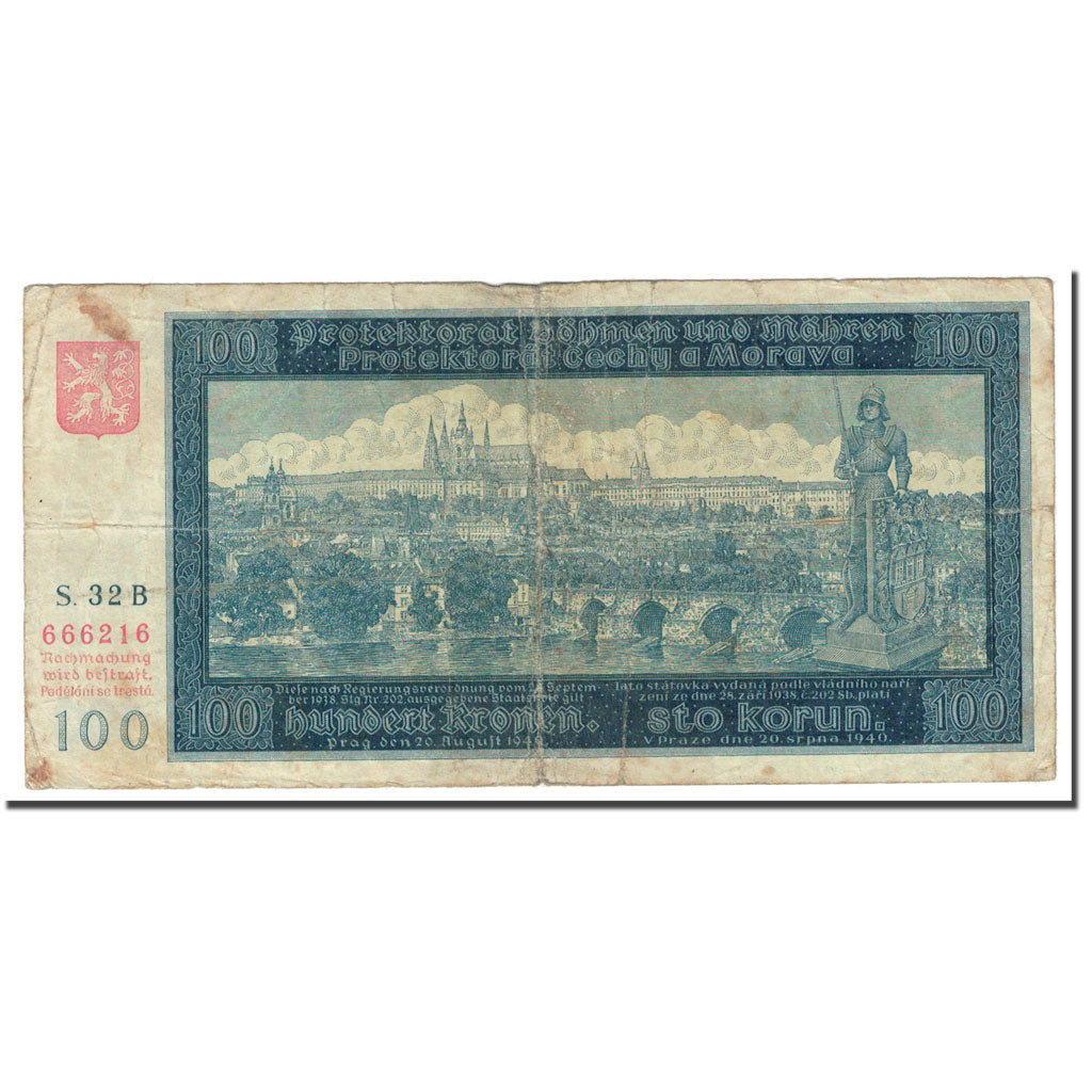 Banknote, Bohemia and Moravia, 100 Korun, KM:6a, VF(20-25)