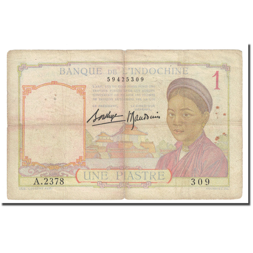 Banknote, FRENCH INDO-CHINA, 1 Piastre, KM:54b, VF(20-25)