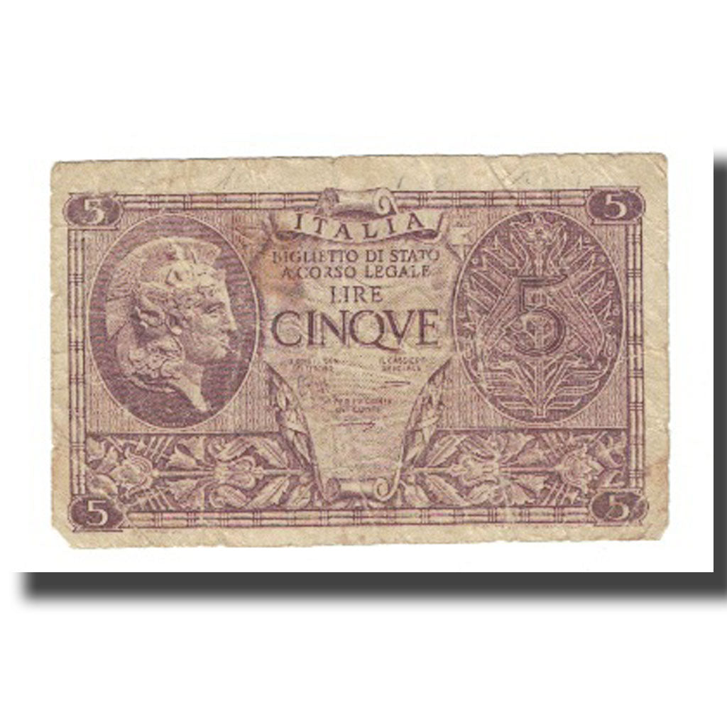 Billet, Italie, 5 Lire, KM:31b, TB