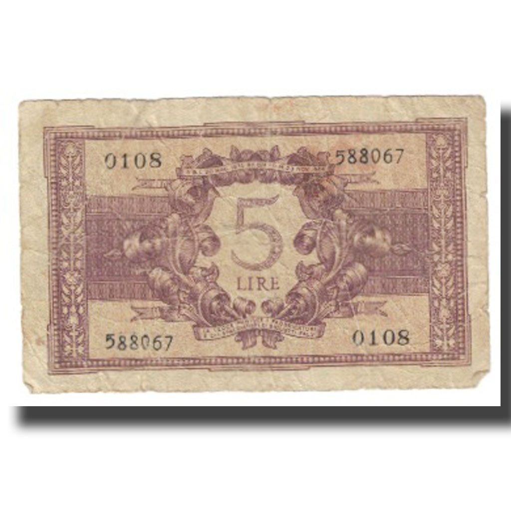Billet, Italie, 5 Lire, KM:31b, TB