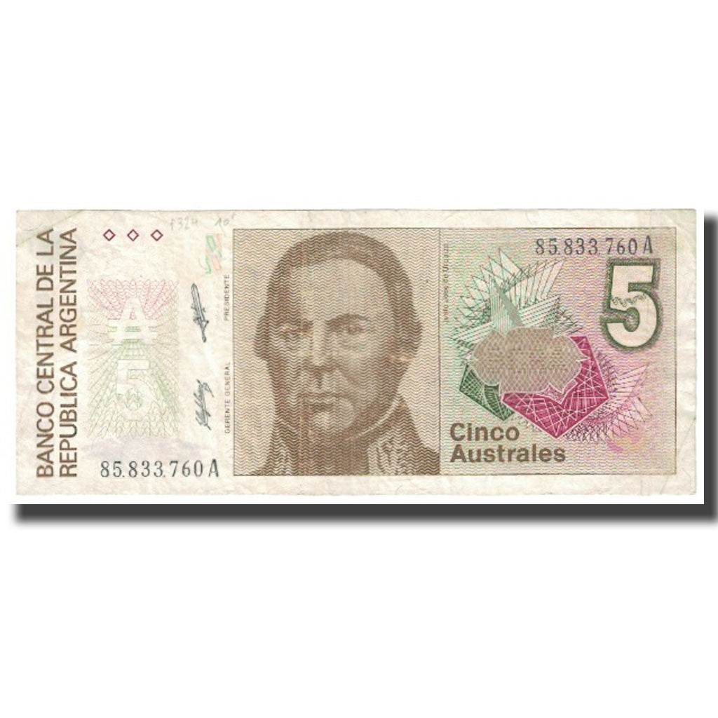 Billet, Argentine, 5 Australes, KM:324b, TTB