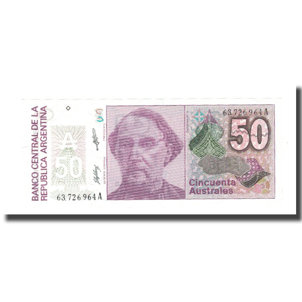 Nota, Argentina, 50 Australes, KM:326a, UNC(63)
