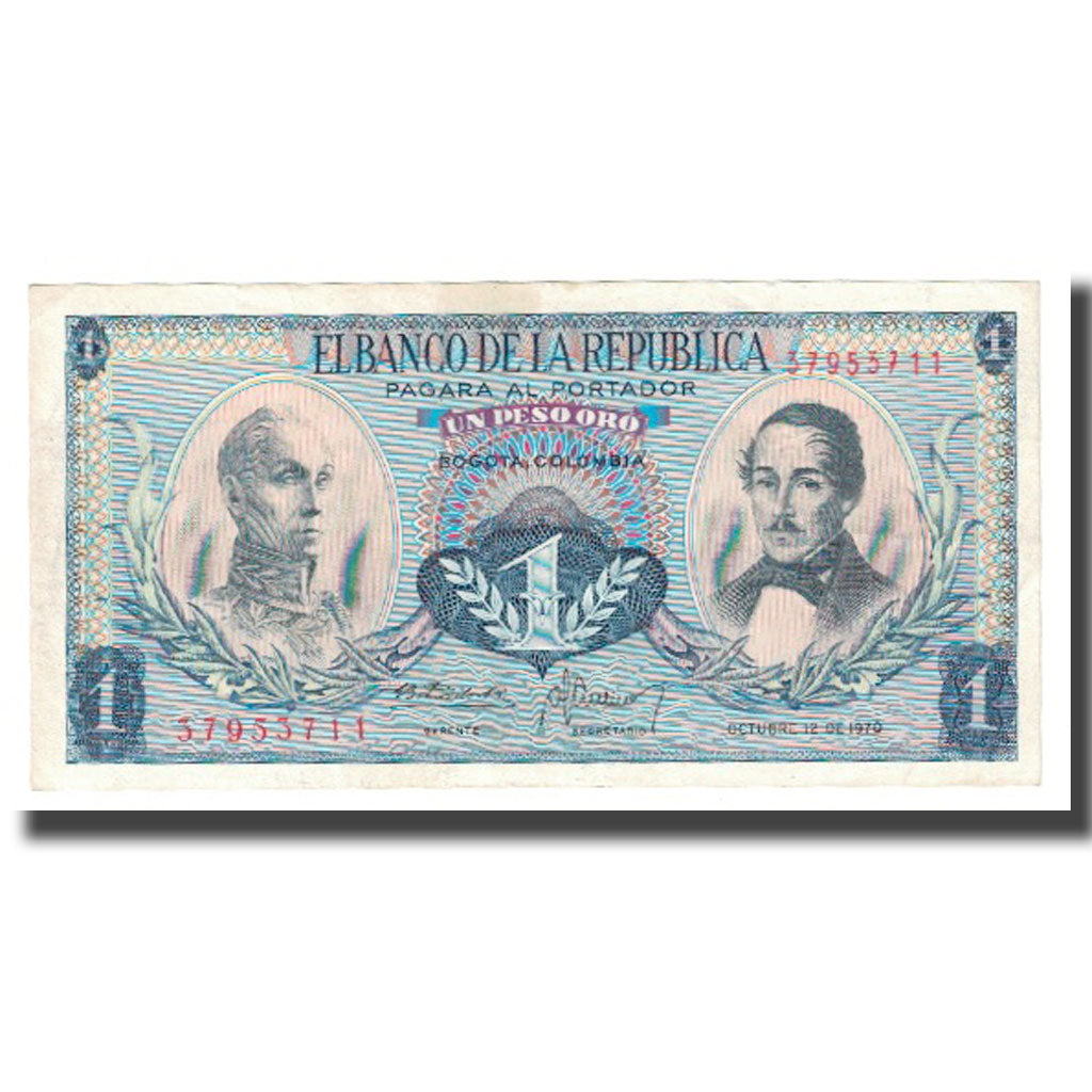 Banknote, Colombia, 1 Peso Oro, 1970, 1970-10-12, KM:404e, AU(55-58)