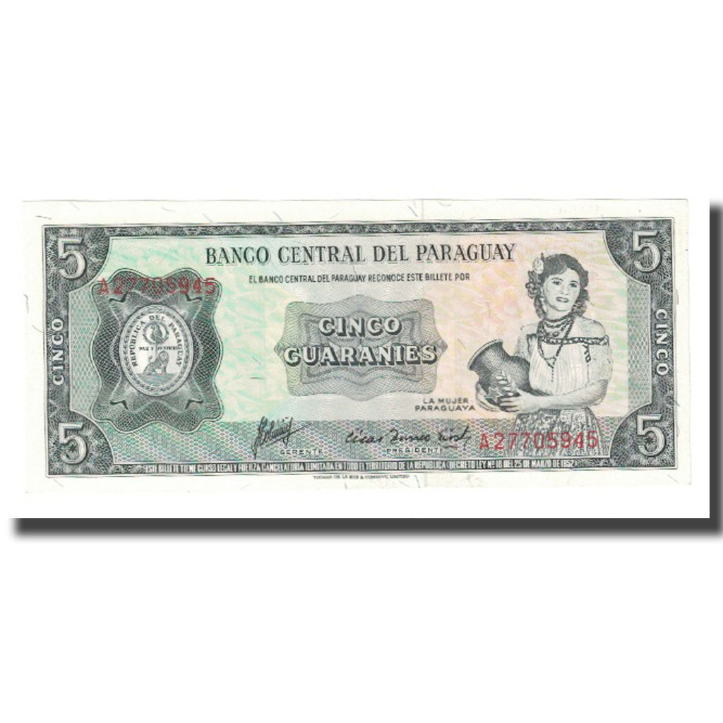 Billete, 5 Guaranies, 1952, Paraguay, 1952-03-25, KM:195b, SC