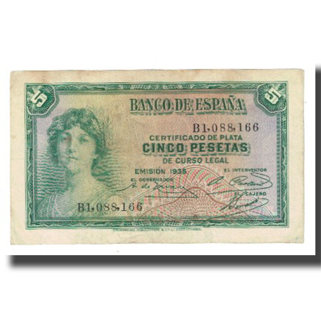 Banconote, Spagna, 5 Pesetas, 1935, KM:85a, BB