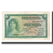 Billet, Espagne, 5 Pesetas, 1935, KM:85a, TTB+