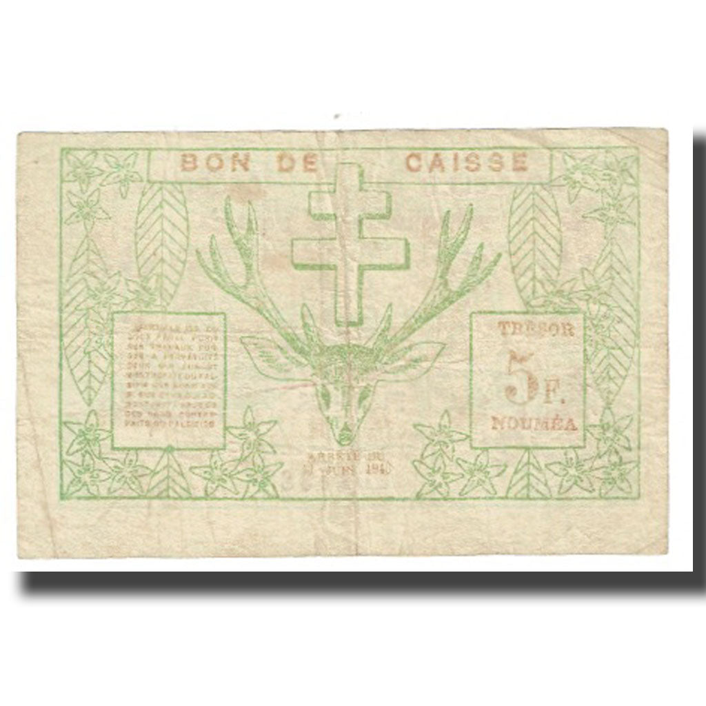 Banknote, New Caledonia, 5 Francs, 1943, 1943-06-15, KM:58, VF(30-35)